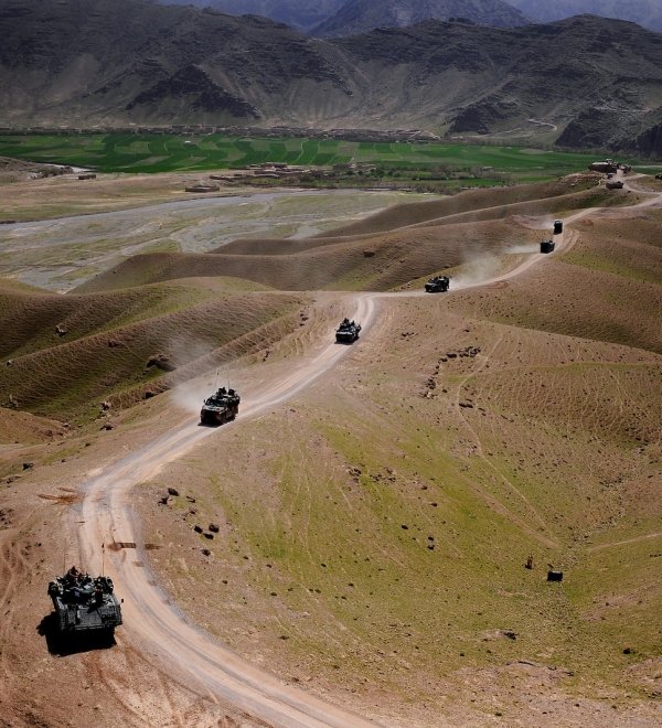 U.S. Air Force members teamed with French military member's convoy across Southern Afghanistan on a resupply mission, March 13, 2010. 