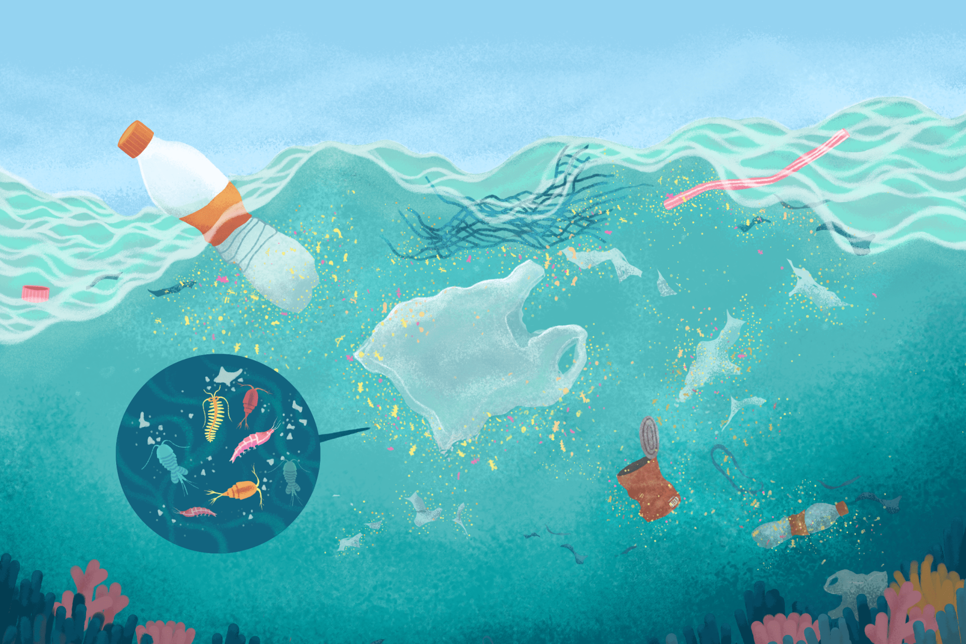 Illustration of plastic in the ocean 
