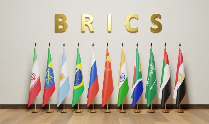 BRICS-member flags sit next to each other