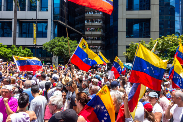 Protesters fill a Venezuelan street post-election