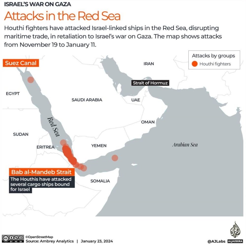 Al Jazeera map of Red Sea attacks