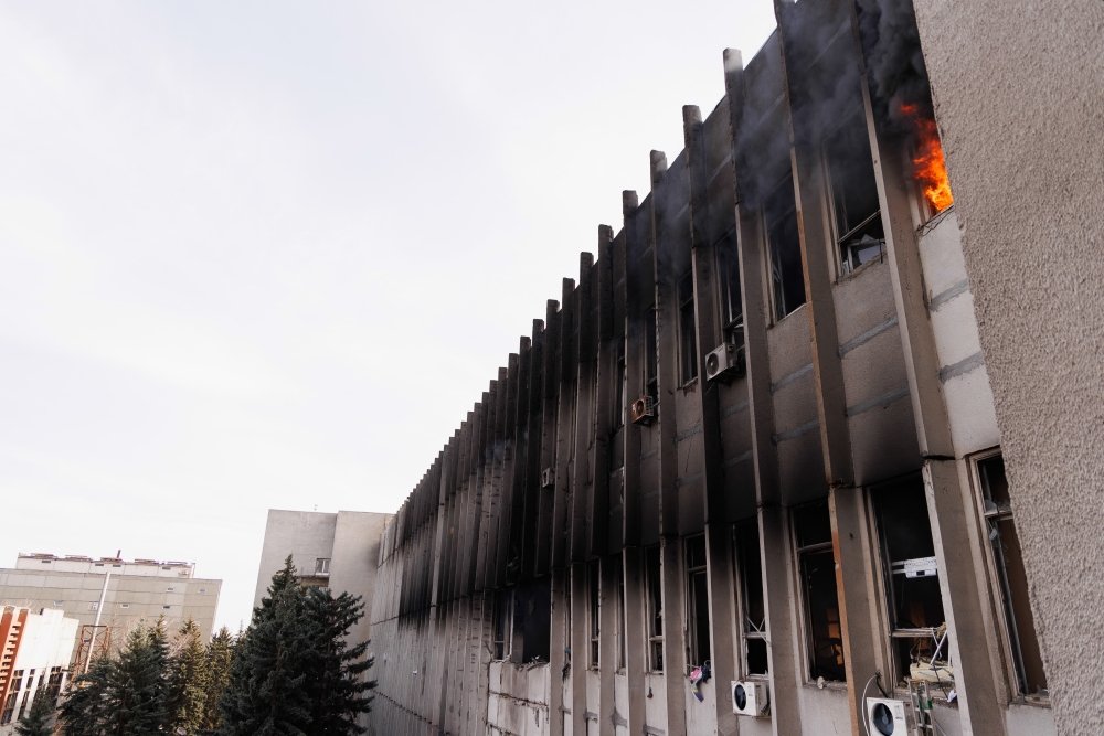 Burning Building in Kharkiv Ukraine
