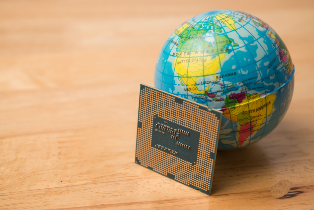 Central Processing Unit leaning against a globe