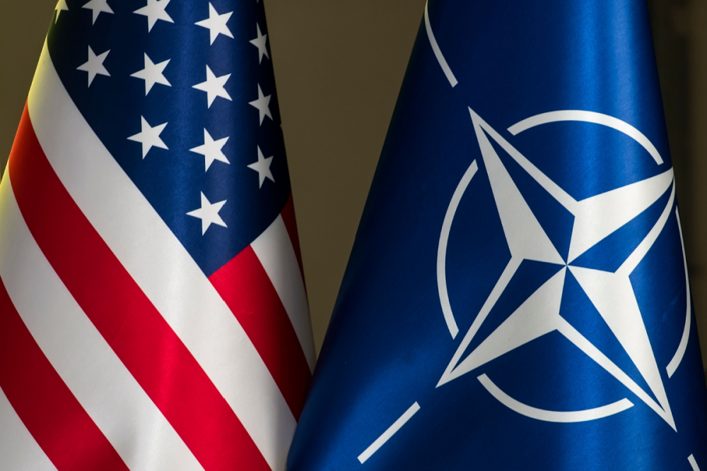 Flags of the US and NATO