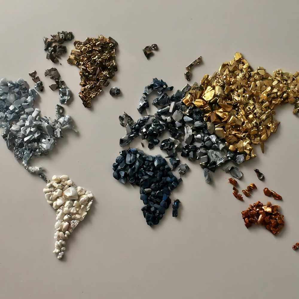 World map made of critical minerals