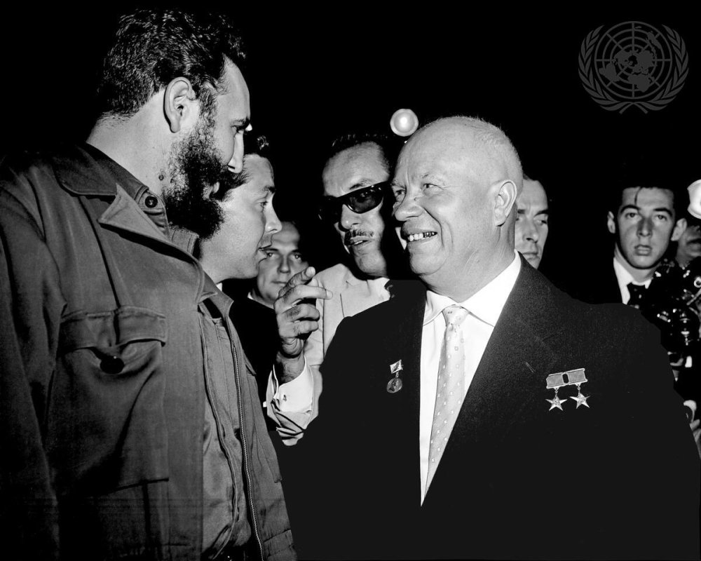 Khrushchev and Fidel Castro greet each other at the UNGA in 1960.