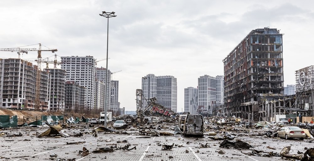 Damaged streets in Ukraine