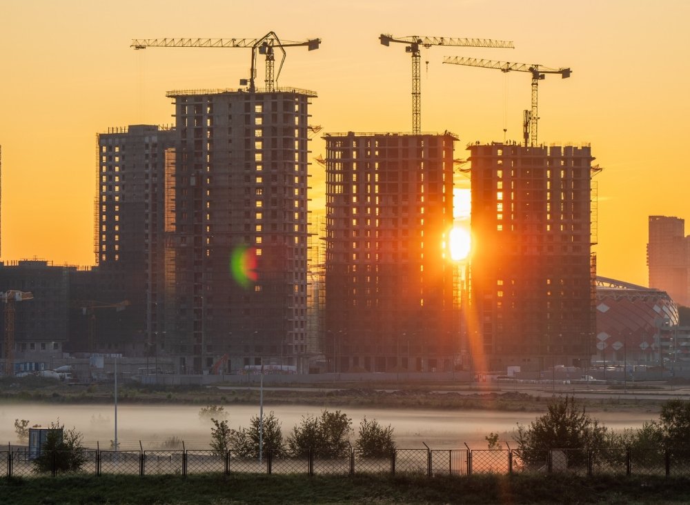 Moscow skyline with cranes