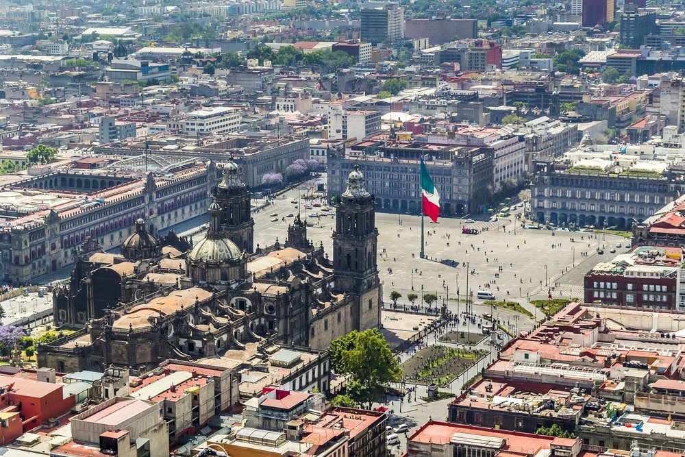 aerial view of Mexico City with zócalo, 