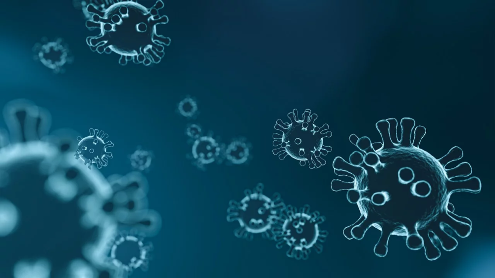 Viruses on a blue background