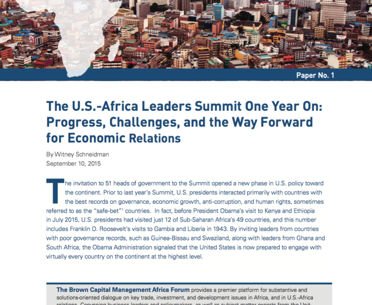 Paper: "The U.S.-Africa Leaders Summit One Year On: Progress, Challenges, and the Way Forward for Economic Relations"