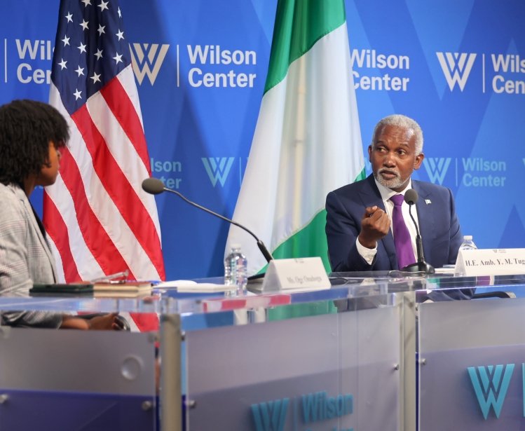 H.E. Amb. Y.M. Tuggar Addresses a Crowd at the Wilson Center