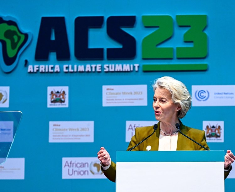 Ursula von der Leyen speaking at the Africa Climate Summit in 2023.