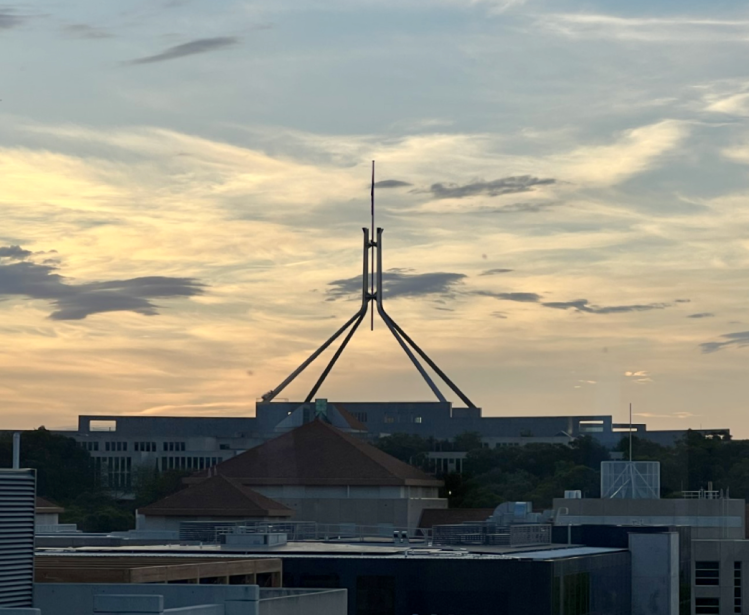 Twilight at Parliament House, Canberra, during the week of the Australia-ASEAN Summit