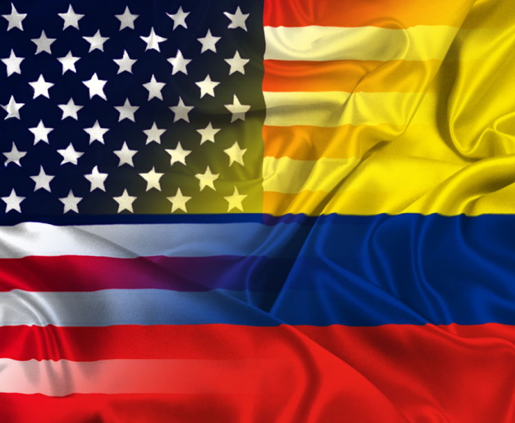 Flags of the US and Colombia