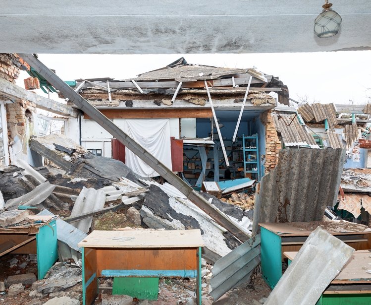 Destroyed school in Ukraine