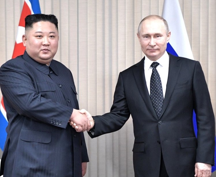 Kim Jong Un and Vladimir Putin in an April 2019 meeting