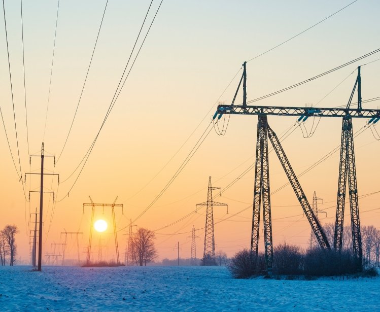 Ukraine power lines in winter