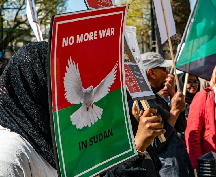 Sudanese protestors in London demonstrating against the Sudanese civil war 