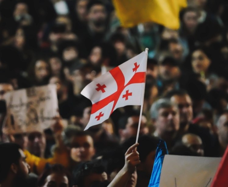 Crowded protest against law against foreign influence in Tbilisi, Georgia