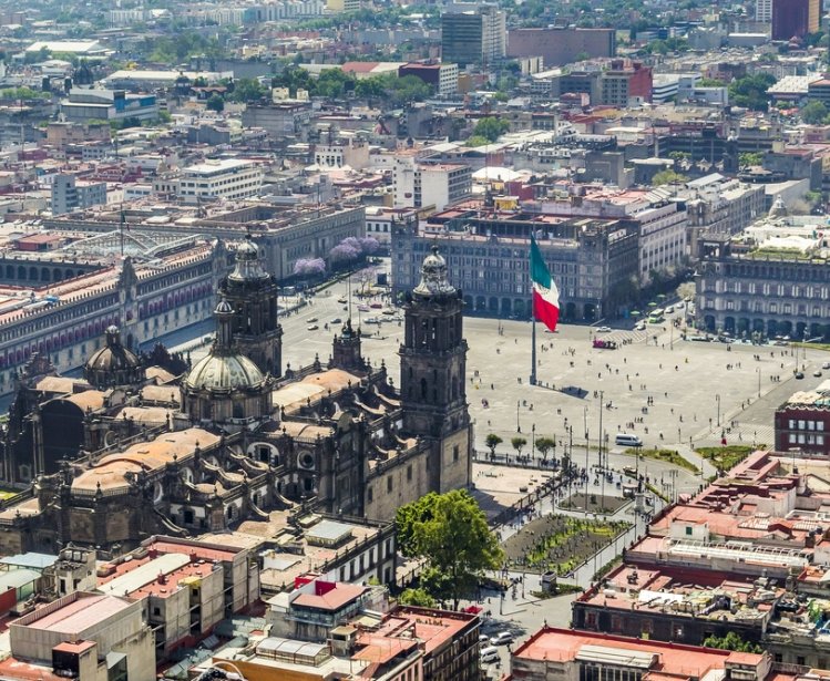 aerial view of Mexico City with zócalo, 