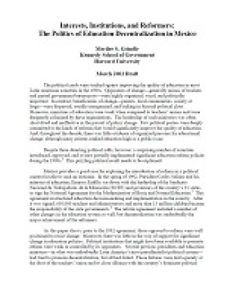Interests, Institutions, and Reformers: The Politics of Education Decentralization in Mexico