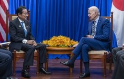 President Joe Biden meets with Japanese Prime Minster Fumio Kishida, Sunday, November 13, 2022, at the Sokha Hotel in Cambodia. (Official White House Photo by Adam Schultz)