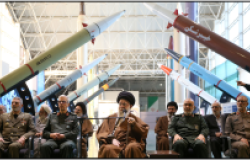 Supreme Leader Ayatollah Ali Khamenei pictured at a 2023 weapons exhibition