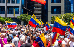 Protesters fill a Venezuelan street post-election