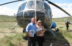 Tom Blanton and Svetlana Savranskaya at the former Soviet nuclear test site near Semipalatinsk, Kazakhstan, in 2015.