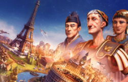 Image from the presskit for the game Civilization 6. Shows 3 leaders from the game, as well as monuments such as the Eiffel Tower.