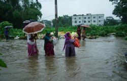 The flood situation in Sylhet, Bangladesh has flooded roads and houses.