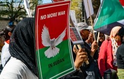 Sudanese protestors in London demonstrating against the Sudanese civil war 