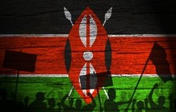 Kenyan Flag with Protestor Silhouettes 