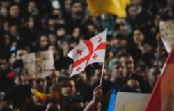 Crowded protest against law against foreign influence in Tbilisi, Georgia