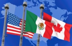 US Canada Mexico Flags over North America